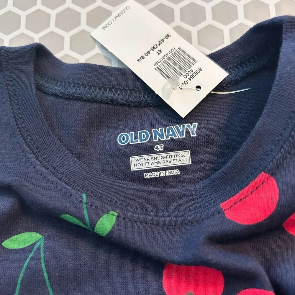NWT Old Navy Navy and Red Cherries Print Kids Pajama Set Size 4T